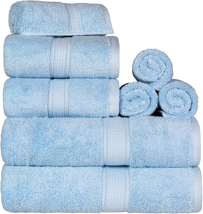 SUPERIOR Egyptian Cotton Pile 8 Piece Towel Set, Includes 2 Bath, 2 Hand