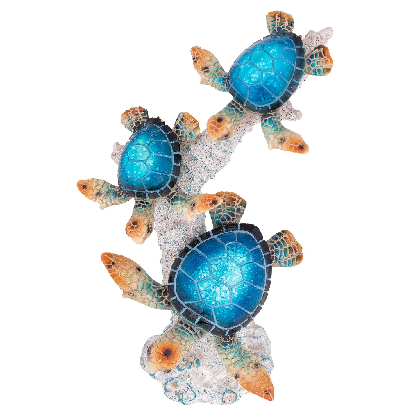 Corner Merchant Sea Turtle Statue Triple Turtles Swimming on Coral Reef Base – Ocean-Inspired Polystone Figurine for Coastal, Beach & Nautical Home Decor – Tabletop Accent Sculpture (Blue, 9.5”)