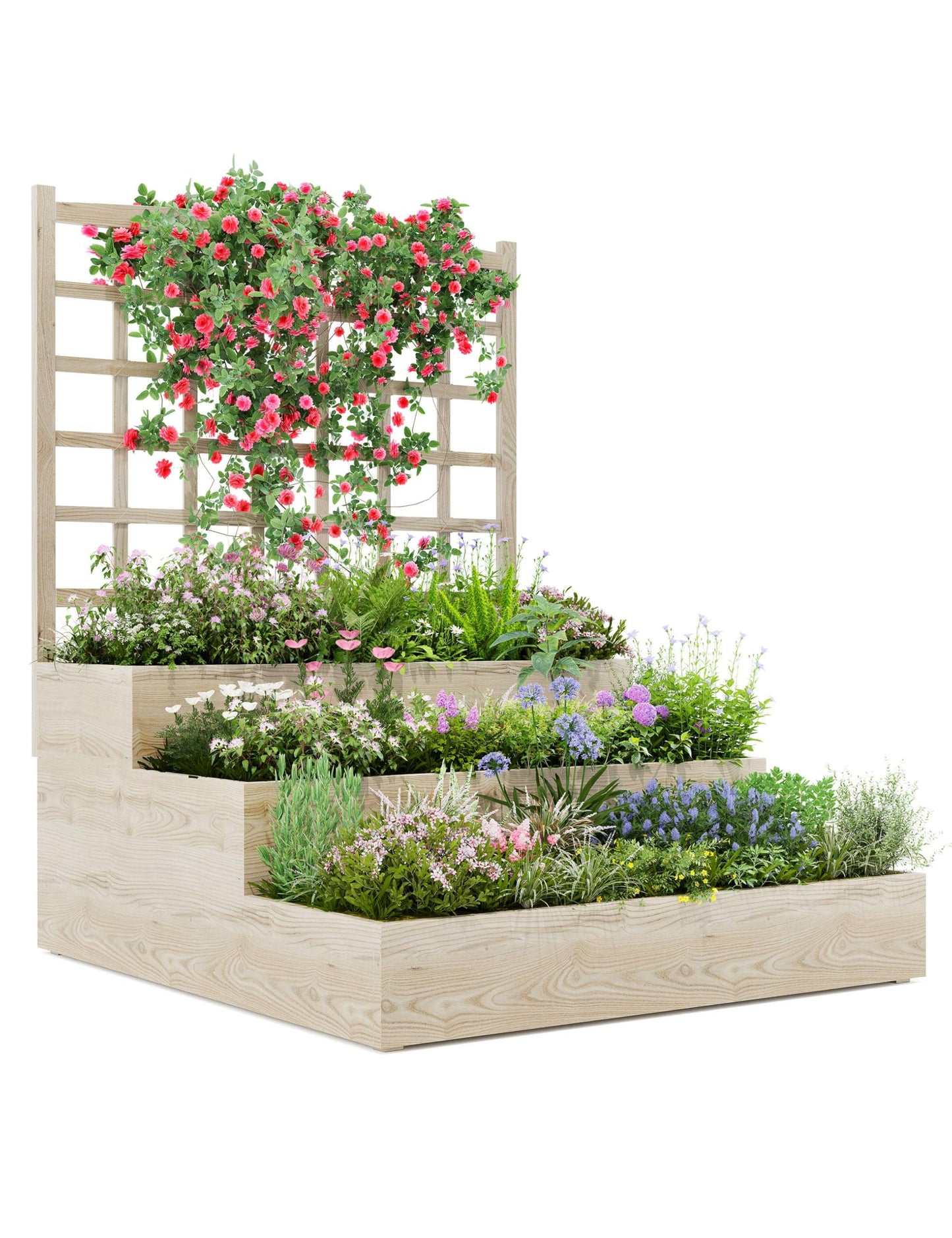 Hipicute Vertical Wooden Garden Planter with Trellis – 3-Tier Raised Bed for Climbing Vines, Fruits, Vegetables & Herbs – Open-Base Design for Better Drainage – Perfect for Patio, Deck, or Backyard