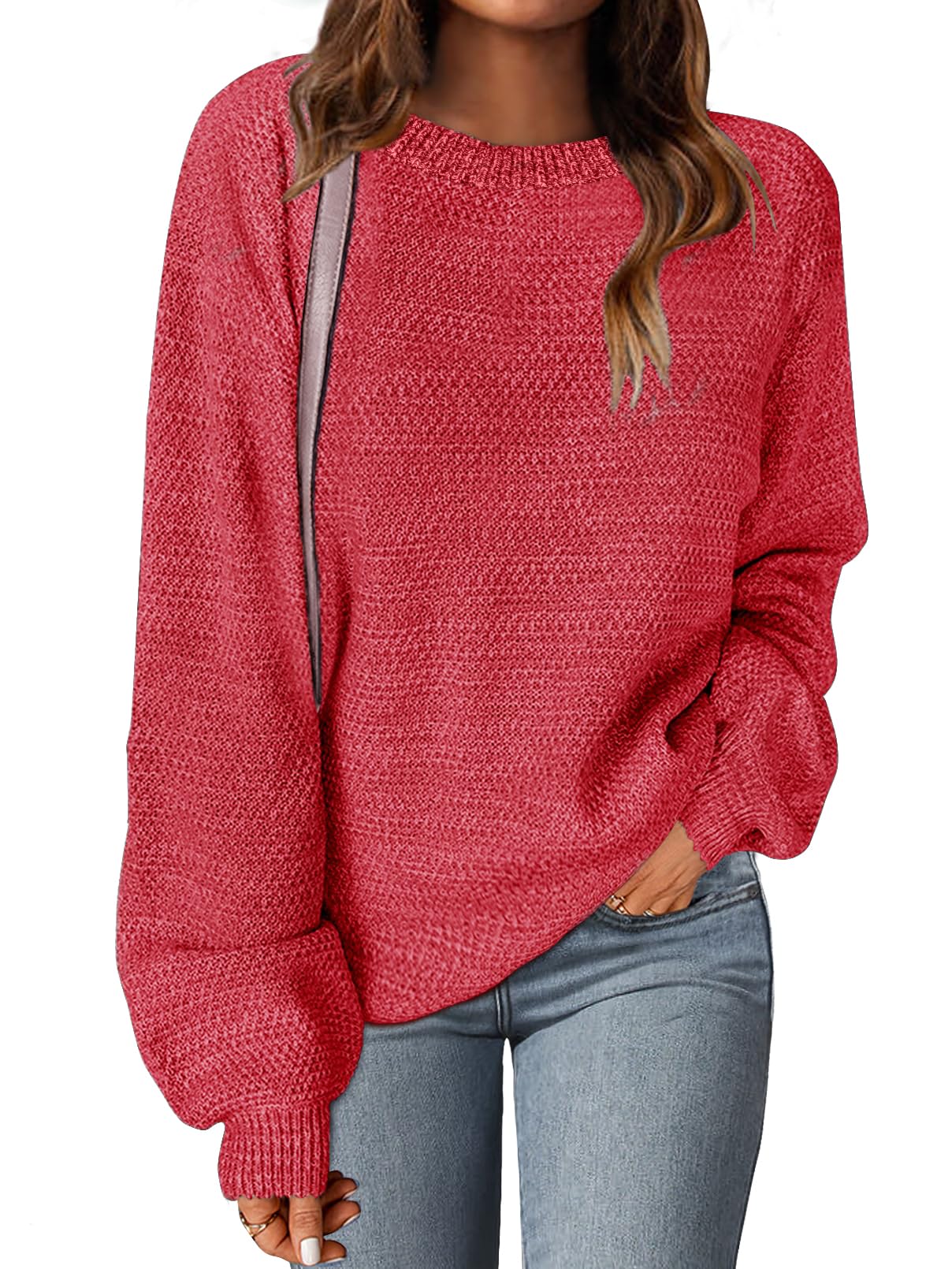 MEROKEETY Women's 2025 Fall Winter Oversized Pullover Sweater Trendy Crew Neck Long Sleeve Heathered Knit Jumper Tops