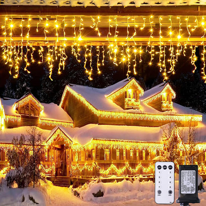 JMEXSUSS 38.8FT Icicle Lights for Outside, 400 LED Icicle Christmas Lights Outdoor Indoor Plug in, Warm White String Lights for Classroom Christmas House Patio Party Fireplace Holiday Decorations