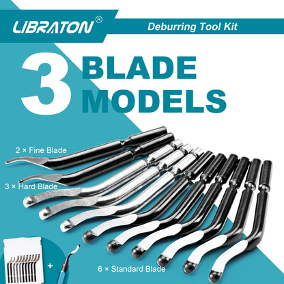 Libraton Deburring Tool with 11PCS High Speed Steel Blades, Aluminum Handle, 360 Degree Rotary Design Burr Remover for Metal, Resin, Aluminum, Copper, Plastic, 3D Printing, Wood