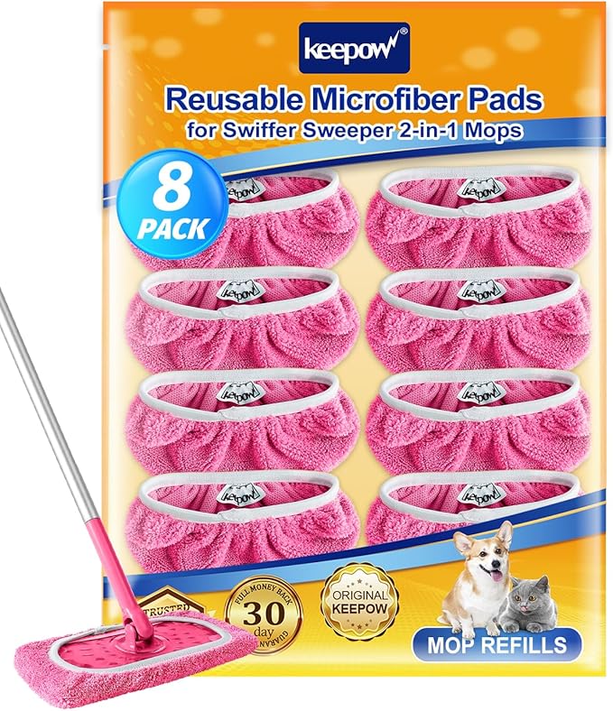Keepow 8 Pack Reusable Mop Pads Compatible