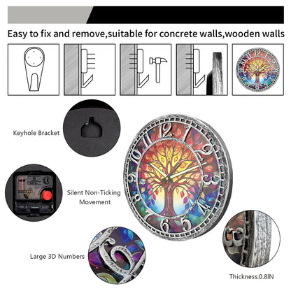 WANGIRO Tree of Life Wall Clock 12inch Silent Movement Clock Precise Timekeeping Wall Clock Ideal for Living Rooms Bedrooms Offices for Home Decor Enthusiasts Antique Silver