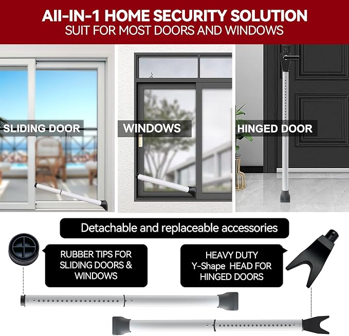 AceMining Upgraded Door Security Bar & Sliding Patio Bar, Heavy Duty Stoppers Adjustable Jammer for Home, Apartment, Travel (1 Pack,White)