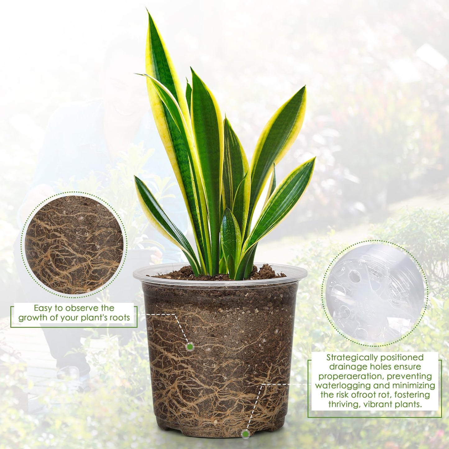 FUIJOL 4/5/6/7 Inch Clear Nursery Pots for Plants with Sacuers 20 Pack, Plastic Flower Pots with Drainage Holes, Variety Pack Seedlings Garden Pot for Indoor Outdoor (4+5+6+7 inch)