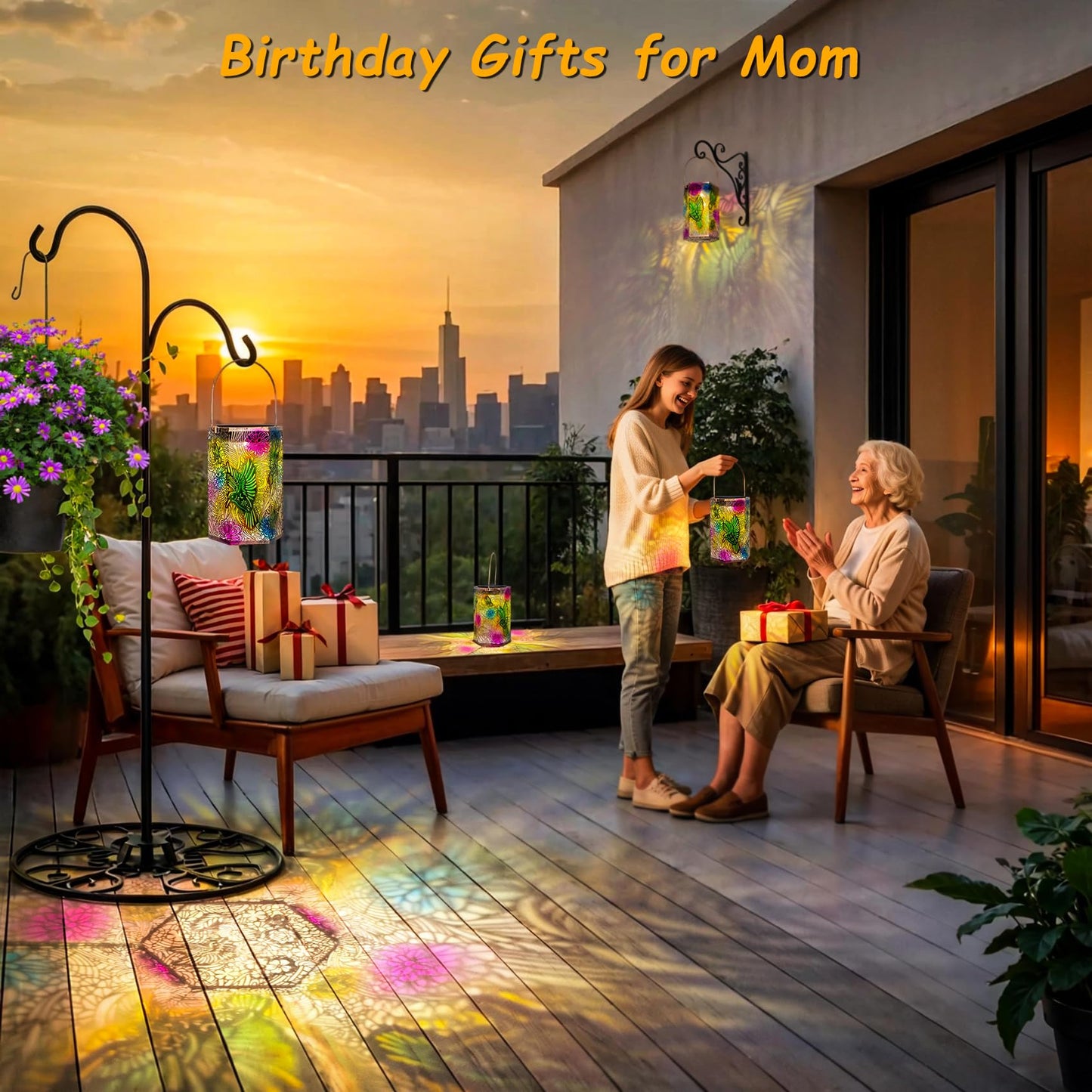 2Pack Solar Outdoor Hummingbird Lanterns Waterproof, Homeimpro Multicolor Solar Garden Lanterns, Mother's Day Christmas Garden Gifts for Mom Women, Backyard Ornaments