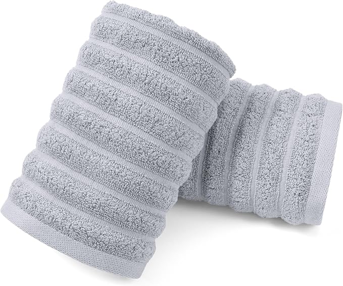 Jacquotha Light Grey Face Towels Set of 2 Ribbed