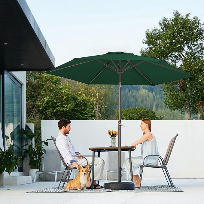 JEAREY 7.5FT Patio Umbrella Outdoor Market Umbrella with 6 Sturdy Ribs, Push Button Tilt/Crank Table Umbrella for Garden, Deck, Backyard and Pool, Dark Green