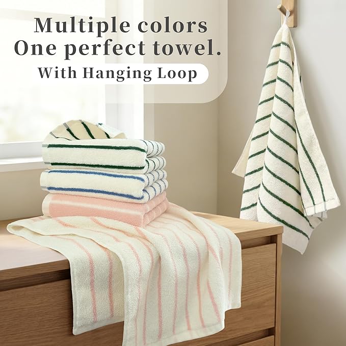 VOOVA & MOVAS Pink Stripe Natural Cotton Hand Towels Set of 2, Bathroom &