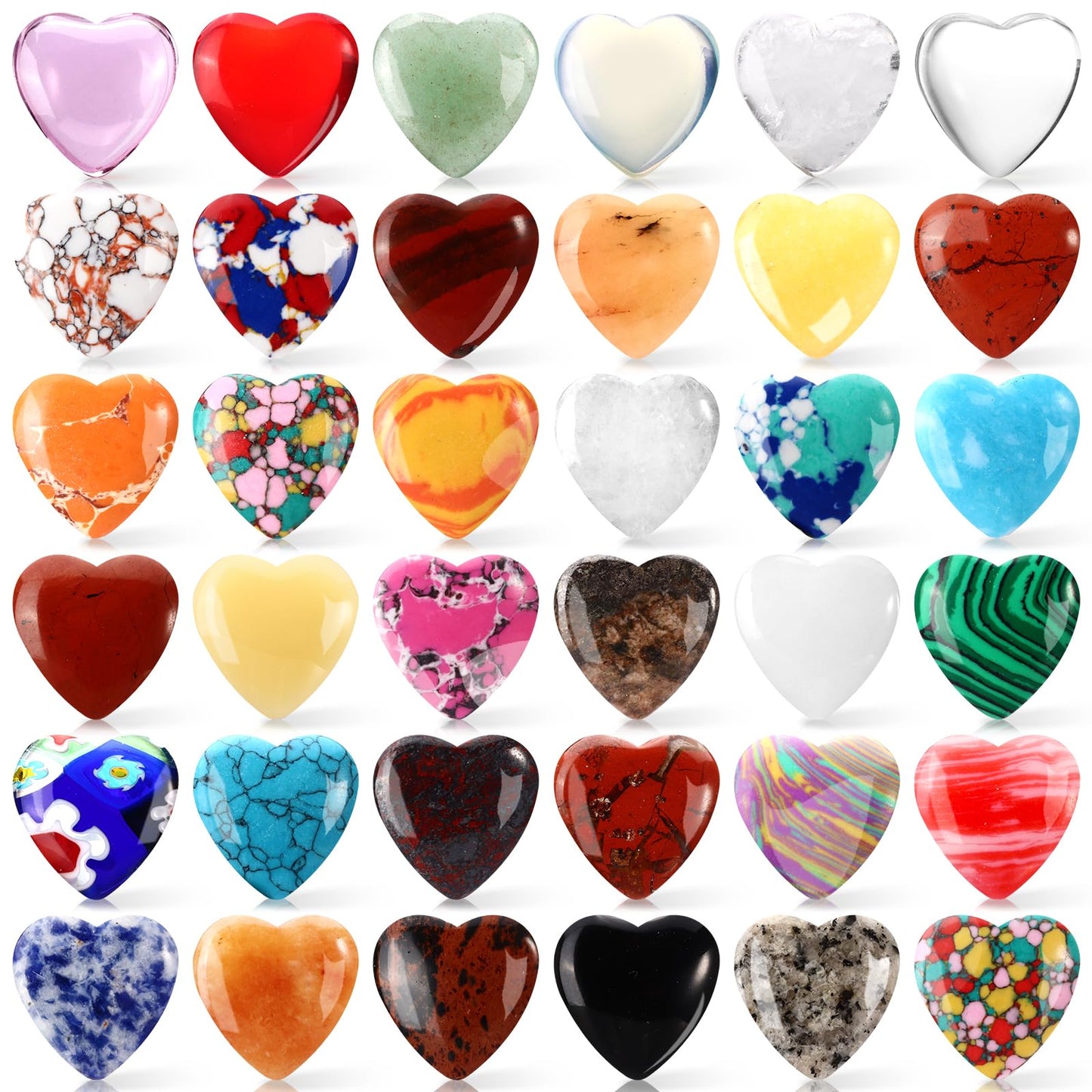 100PCS Worry Stones Heart Shape Healing Crystals, Anxiety Crystal Bulk 0.8 Inch Gem Stones Rocks Crystals Natural Cute Pocket Meditation Heart Beads Wholesale Set Gifts