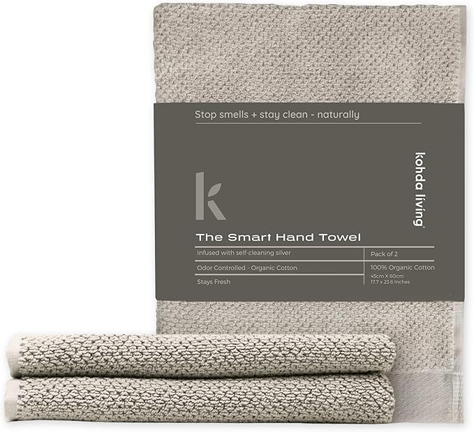 Luxury Silver-Infused Beige Guest Hand Towels 2-Pack Set, 23.6"x17.7"