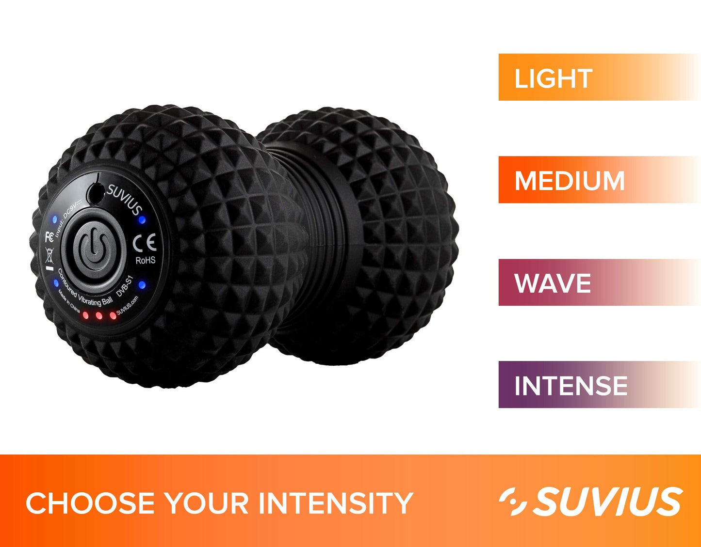 SUVIUS Vibrating Peanut Roller - 4 Vibration Levels - Rechargeable - Muscle Roller for Deep Tissue Massage and Muscle Recovery - Massager for Back, Neck, Foot, Leg, and Body - Black