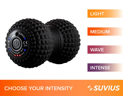 SUVIUS Vibrating Peanut Roller - 4 Vibration Levels - Rechargeable - Muscle Roller for Deep Tissue Massage and Muscle Recovery - Massager for Back, Neck, Foot, Leg, and Body - Black