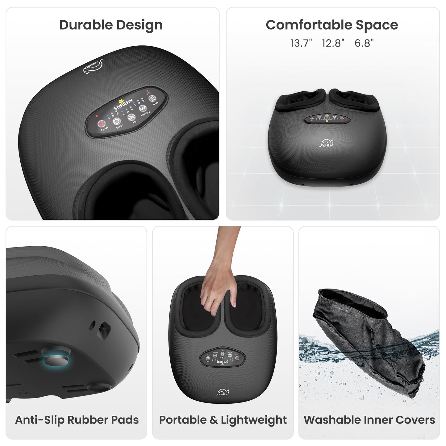 Snailax Shiatsu Foot Massager with Heat, Deep Kneading, Compression, Vibration, Electric Feet Massage Machine for Plantar Fasciitis,Neuropathy,Foot Warmer,Remote Control,Size 13,Gifts