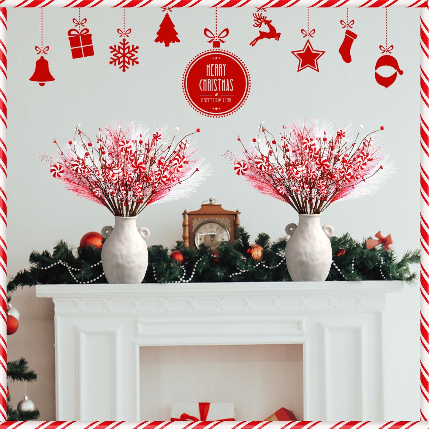 24 Pcs Christmas Candy Cane Picks Berry Lollipop Christmas Decoration 16 Inch Red and White Candy Cane Stem Christmas Tree Pick for Xmas Decor DIY Home Vase Filler Craft Wreath Holiday Party Ornament