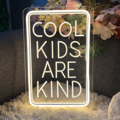 Cool Kids Are Kind Neon Sign For Wall Decor 3D Art Carving Design Indoor Bedroom Led Neon Sign Backdrop Flex Christmas Party Business Window Wedding Living Room Birthday Gift(Warm White,USB,30×20CM)