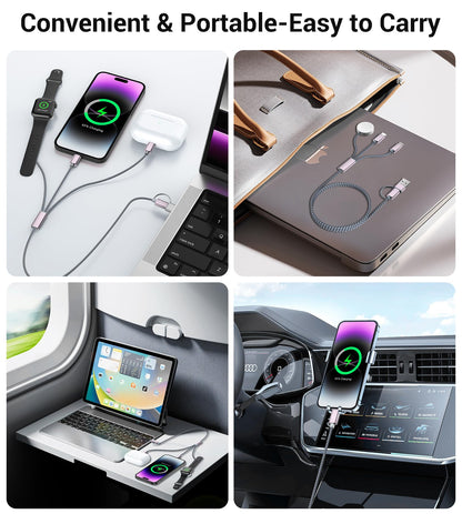 Temdan for Travel Vacation Essentials,3 in 2 USB C Cable for Apple Watch Charger/iPhone 17 Charger/Lightning,Multi Charging Cable Cord,Camping Essentials,Designed for iWatch &iPhone 16-12-5FT Purple