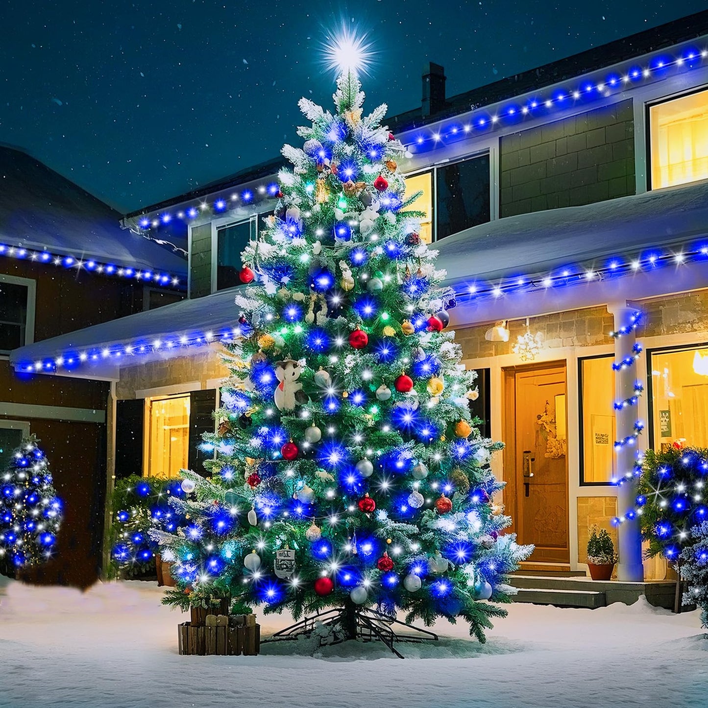 KNONEW 403FT 1000 LED Christmas Lights Outdoor String Light with 8 Modes and Timer Memory Waterproof Fairy Lights Decorations for Xmas Tree Yard Wedding Backdrop Decor(Blue and White)