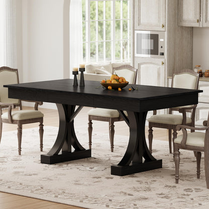 GarveeHome Dining Table for 6-8 with 2 Drawers,71-Inch Industrial Dining Table with Large Tabletop & Sturdy Frame, Rectangular Wooden Kitchen Table with Double Pedestal, for Dinner， Rustic Black