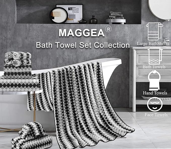 2 Hand Towel Set 16"x31" Black White Towel Set