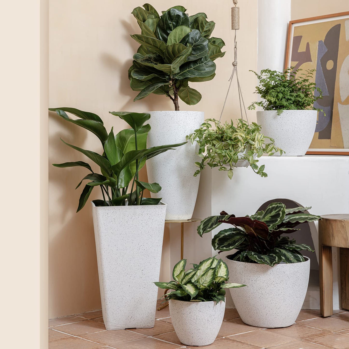 LA JOLIE MUSE 14.2/11.3/8.6 Inch Planters,Indoor/Outdoor White Planters Set of 3,Plant Container with Drain Holes,Flower Pots for Patio and Deck