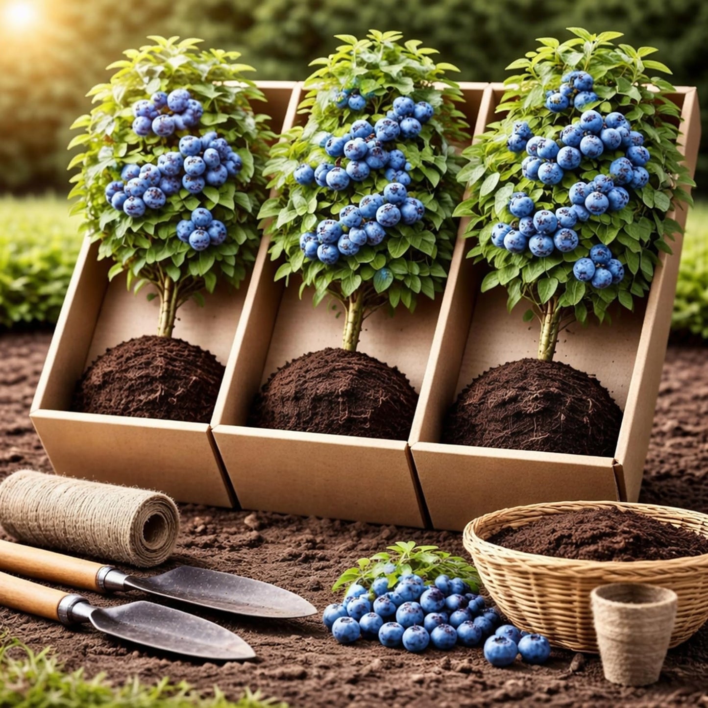 3 Jersery Blueberry Bush Live Plants – Fruit Bearing Blueberry Bush Starter in Box – Healthy Rooted Sapling for Outdoor Garden, Patio or Container Growing (3 Plants)