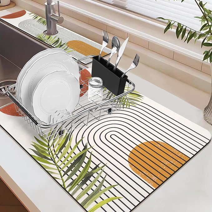 24.5" x 15.5" Dish Drying Mat & 24" x 5.5" Sink Splash Guard, Super Absorbent