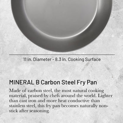 de Buyer MINERAL B Pro Carbon Steel Fry Pan - 11” Diameter, 8.3” Cooking Surface - Ideal for Searing, Sauteing & Reheating - Naturally Non-Stick Finish - Made in France