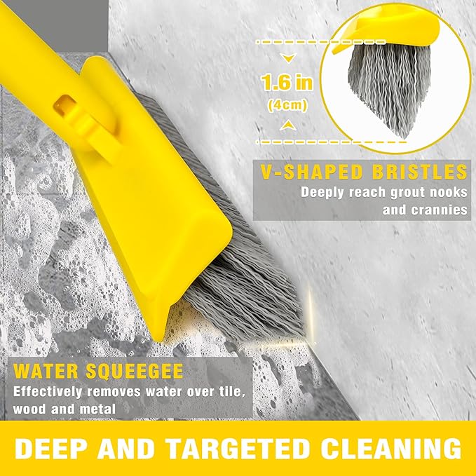 2 in 1 Grout Brush with 49.6" Long Handle, Swivel Grout Cleaning Brush V-Shape