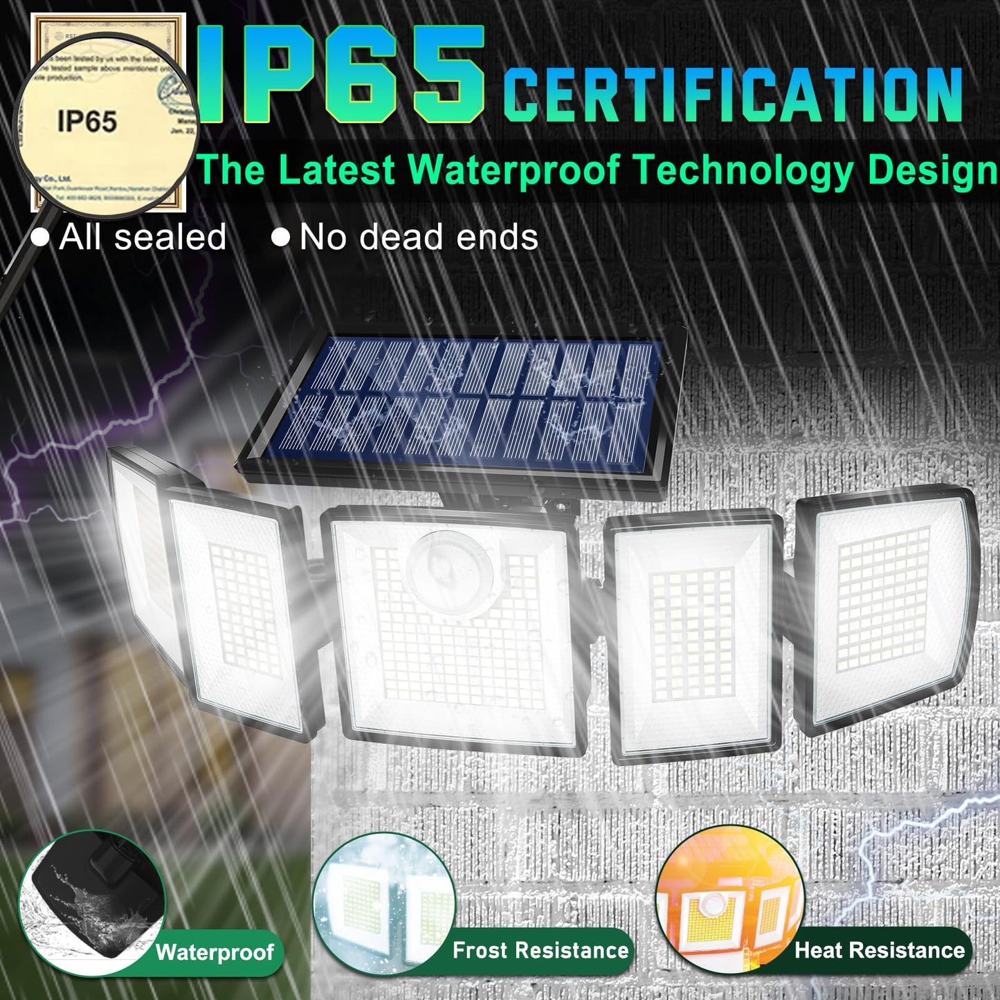 MDCMDCM Solar Lights Outdoor Waterproof Motion Sensor - 416 LEDs 3000 Lumens Super Bright 3 Brightness 3 Modes 2400mAh 360° Illumination 32ft Solar Flood Security Light for Outside - 2Pack