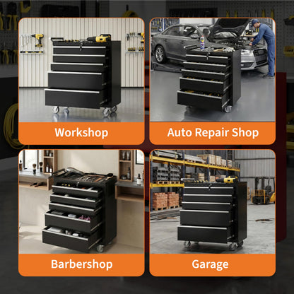 Rolling Tool Chest with Wheels, 5 Drawer Tool Storage Cabinet, Portable Toolbox Organizer with Lock, Heavy Duty Tool Chest Cart for Garage, Mechanic, Workshop, Shop, Mobile Tool Organizer, Black