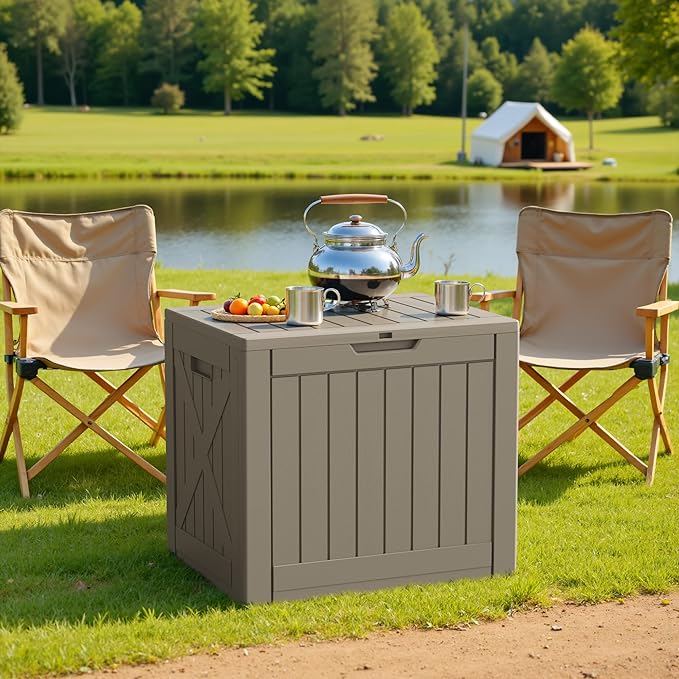 Patiowell 43 Gallon Resin Deck Box, Outdoor Storage Box for Patio Furniture, Deliveries, Pool Supplies,Waterproof and Lockable (Brown)