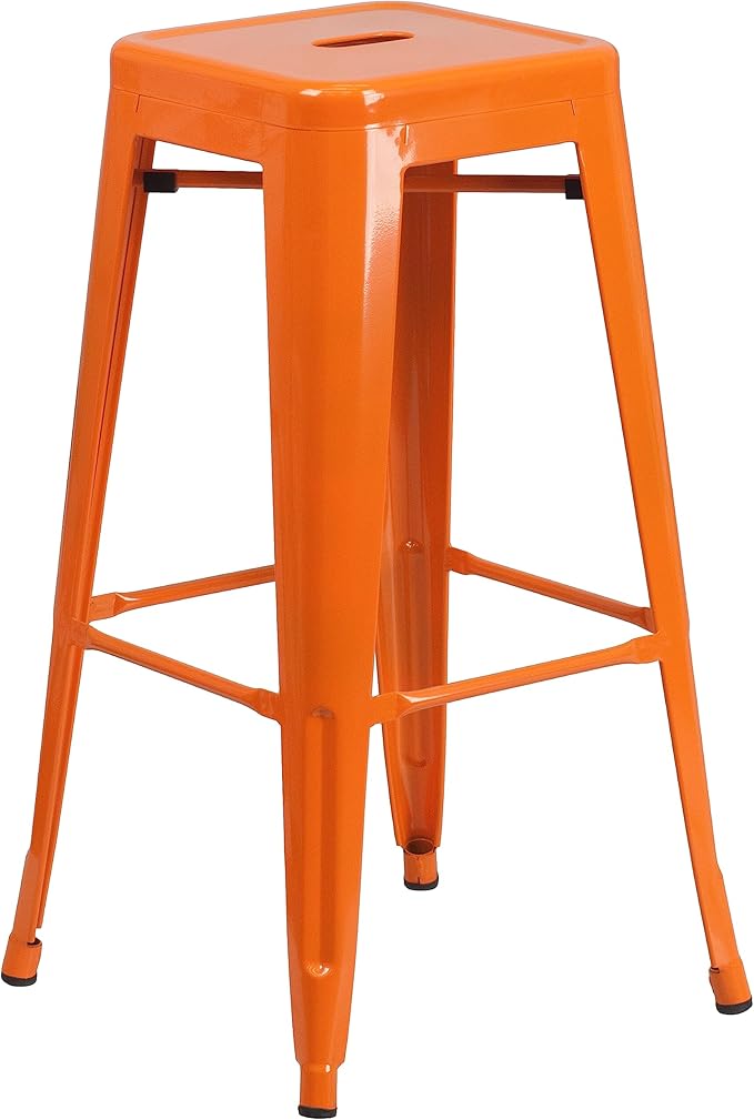 Flash Furniture Lily 4 Pack Commercial Grade 30" High Backless Orange Metal