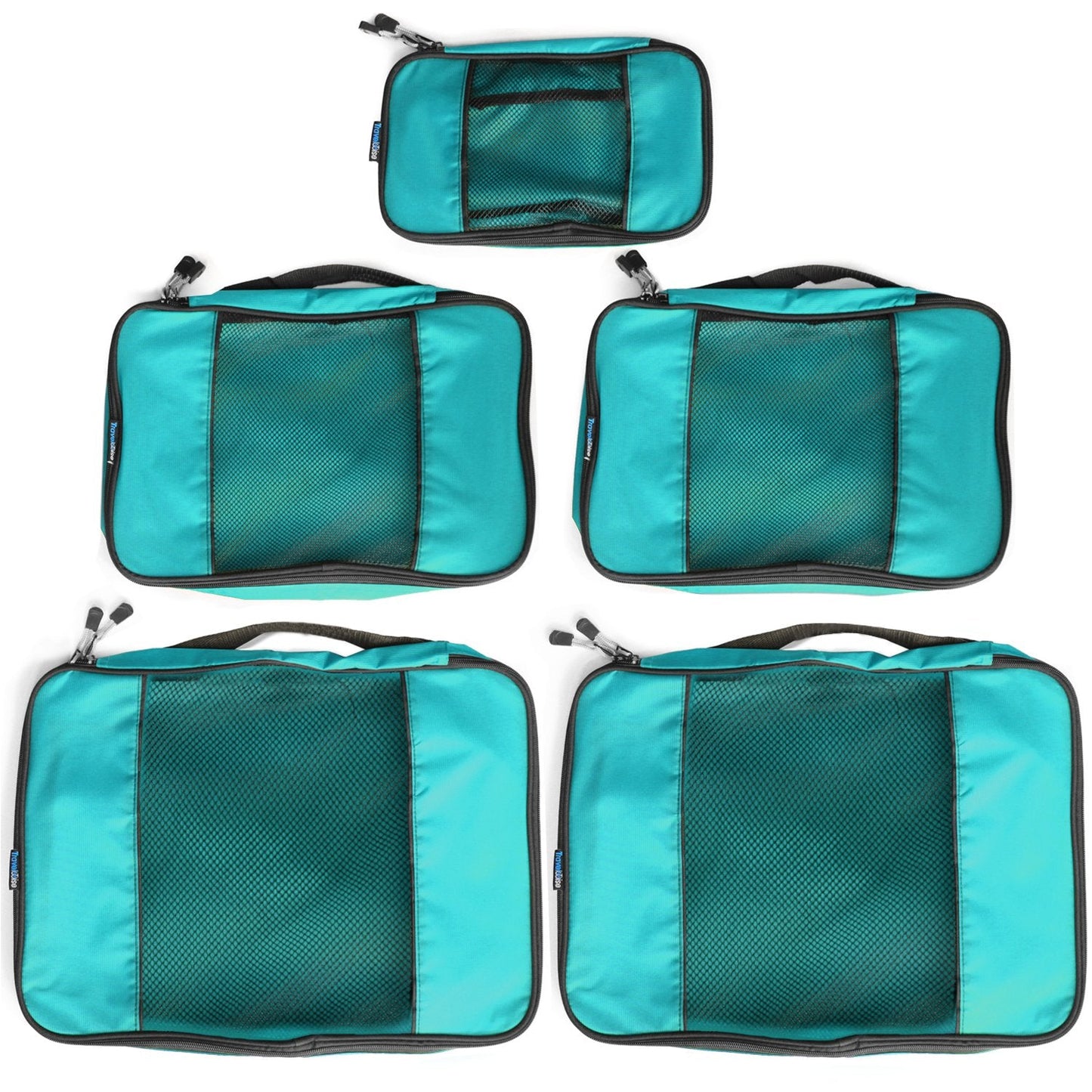 TravelWise Luggage Packing Organization Cubes 5 Pack, Teal, 2 Small, 2 Medium, 1 Large (TWPC-24)