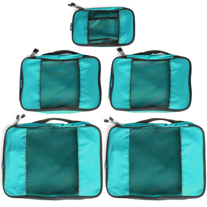 TravelWise Luggage Packing Organization Cubes 5 Pack, Teal, 2 Small, 2 Medium, 1 Large (TWPC-24)
