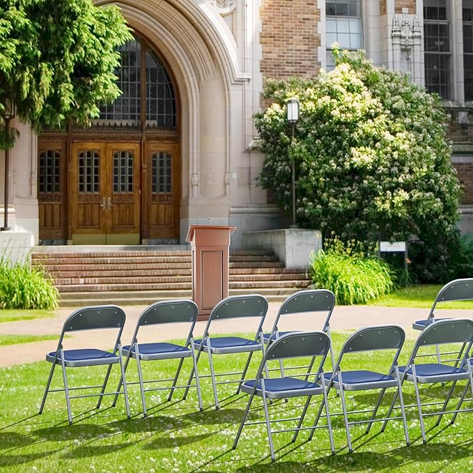 VINGLI 8 Pack Folding Chairs with Padded Seats, Metal Frame with Pu Leather Seat & Back, Capacity 350 lbs, Blue