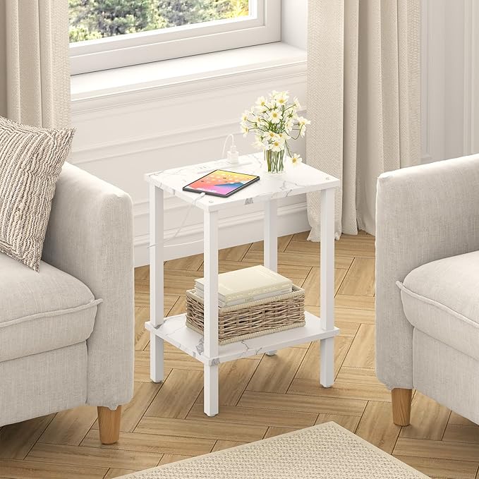 TUTOTAK End Table with Charging Station, Small Side Table, Nightstand Bedside