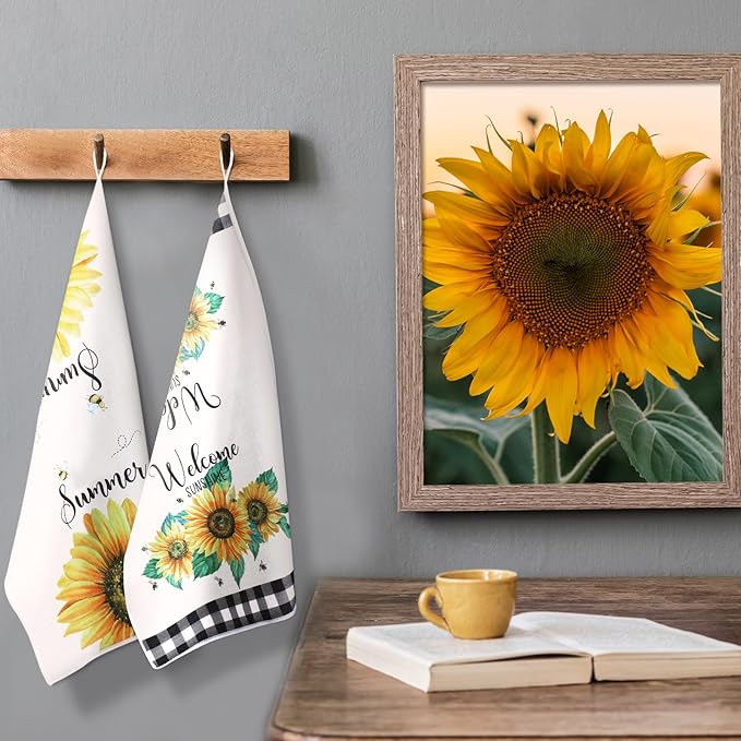 Bencailor 4 Pcs Sunflower Kitchen Towels Spring Summer Gifts Sunflower Floral