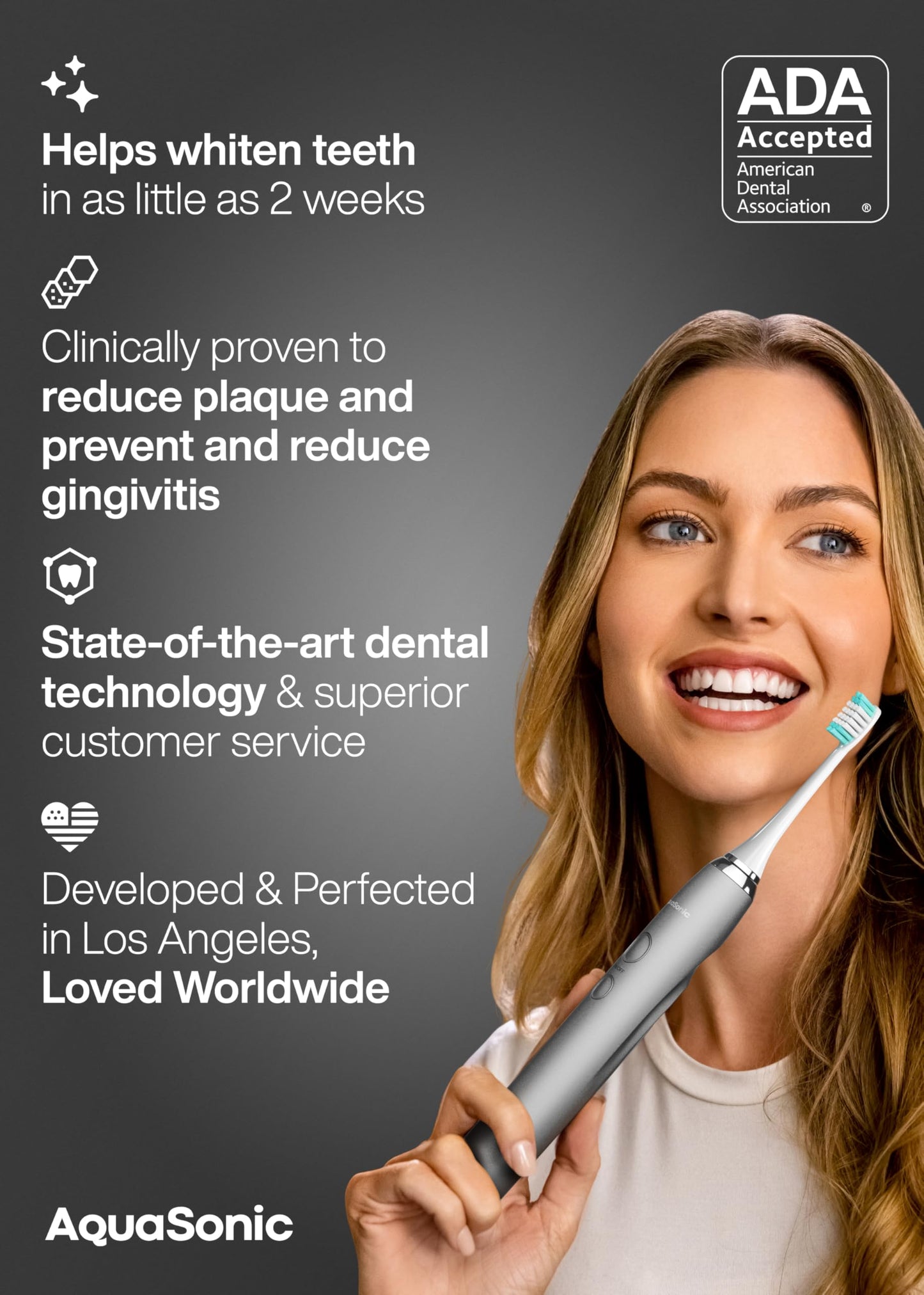 Aquasonic Vibe Series Ultra-Whitening Toothbrush – ADA Accepted Electric Toothbrush - 8 Brush Heads & Travel Case – 40,000 VPM Motor & Wireless Charging - 4 Modes w Smart Timer – Satin Rose Gold