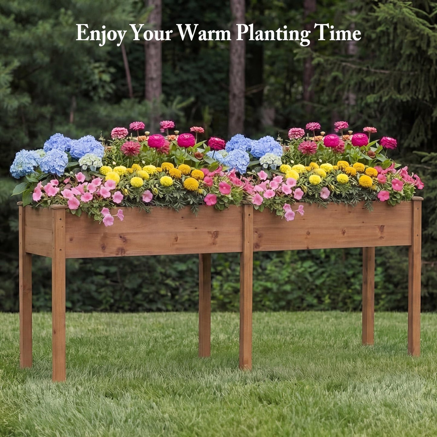DUMOS Raised Garden Bed with Legs, 72x23x30 Inch Planter Box Outdoor with Liner for Herbs Flowers Vegetables, Elevated Wooden Garden Bed for Patio, Balcony and Backyard, Brown