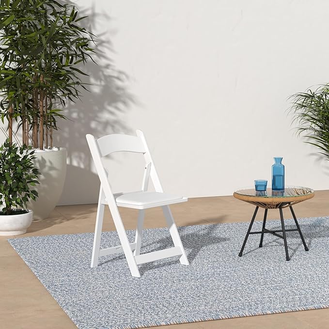 SIMPLEX 100 White Resin Stackable Chairs - Comfortable White Foldable Chair - Folding Chairs with Padded Seats - Indoor/Outdoor Folding Chairs for Events - Lightweight Foldable Chairs. (Set of 100)