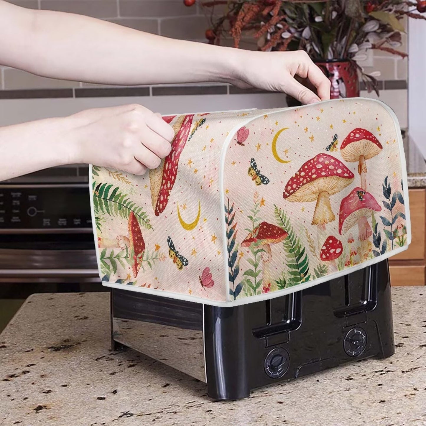 ASQVTIFE 4 Slice Toaster Lid Cover Butterfly Toaster Covers for Kitchen Counter Mushroom Dust Cover for Bread Maker Covers Gift for Mom Wife Friends Greasy Protection Anti Sputtering