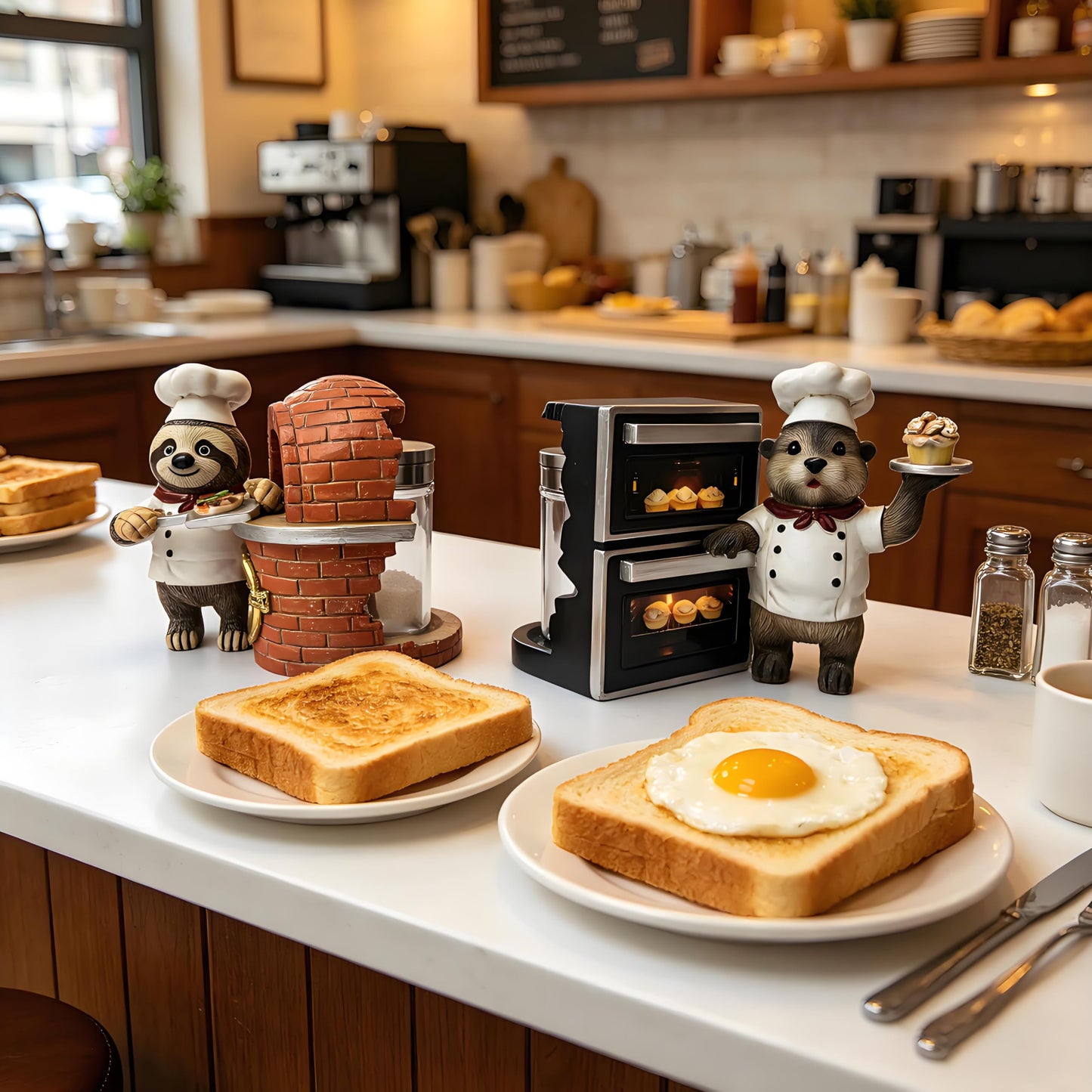 YOQUATE Otter and Sloth Salt and Pepper Shakers Set Chef Sloth & Otter Figurines Decorations with Salt & Pepper Shaker for Home Kitchen Table Decor Gifts