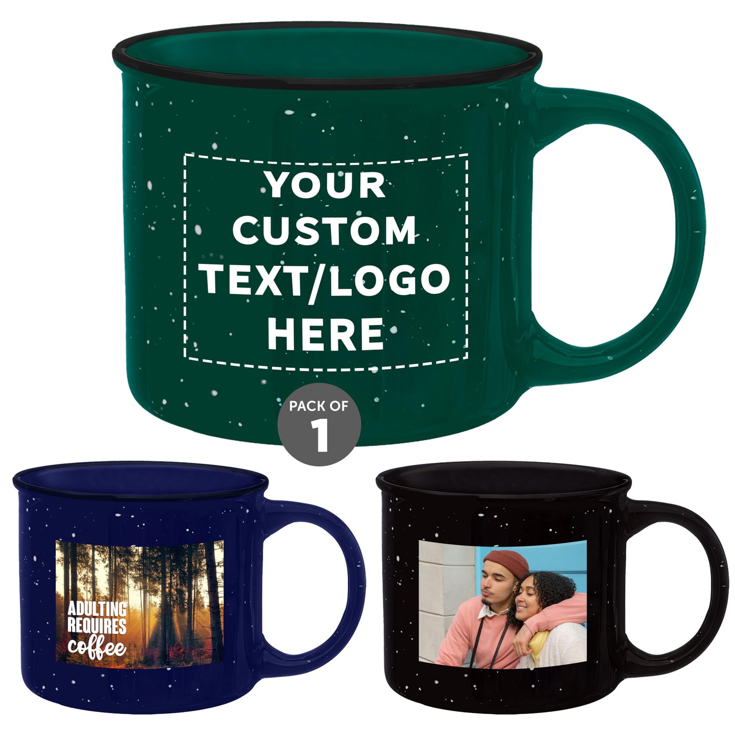 DISCOUNT PROMOS Custom Ceramic Campfire Coffee Mugs 13 oz. Set of 1, Personalized Bulk Pack - Perfect for Tea, Espresso, Cappuccino, Hot Cocoa - Green