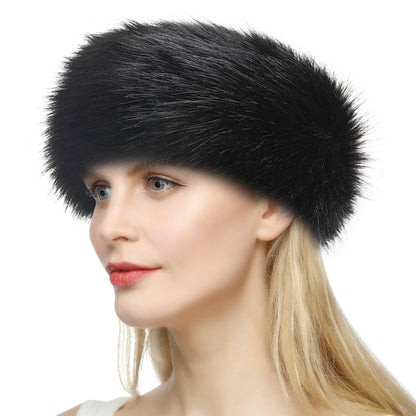 Dikoaina Womens Faux Fur Headband Winter Earwarmer Earmuff Ski, Black, One Size