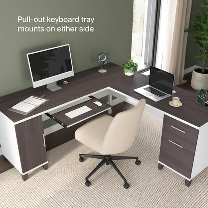 Bush Home 72-Inch L-Shaped Desk with Storage, Corner Computer Office Desk with File and Box Drawers, Home Office Workstation with Storage Cabinet, Somerset Collection, Storm Gray and White