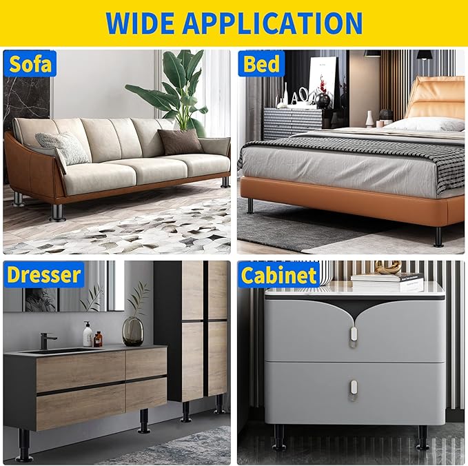 6 Pcs Adjustable Height Furniture Support Legs 3.15-4.72 inch, Metal Heavy Duty