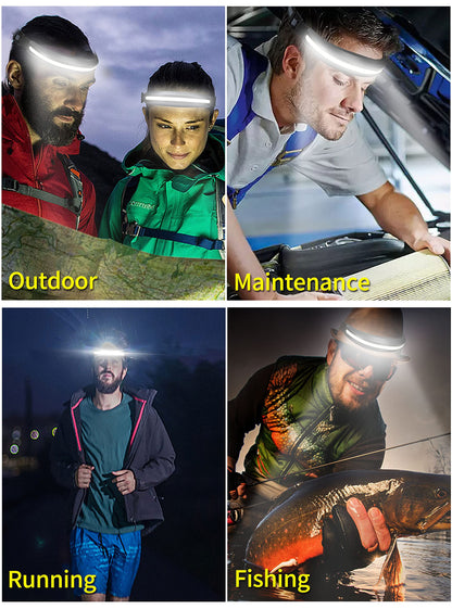 DARKBEAM Head Torch USB Rechargeable LED Headlamp Hardhat Light, COB 230° Floodlight Hands-Free Flashlight Red Light Headlight - Super Bright Head Lamp for Camping, Repair, Fishing, with Clip