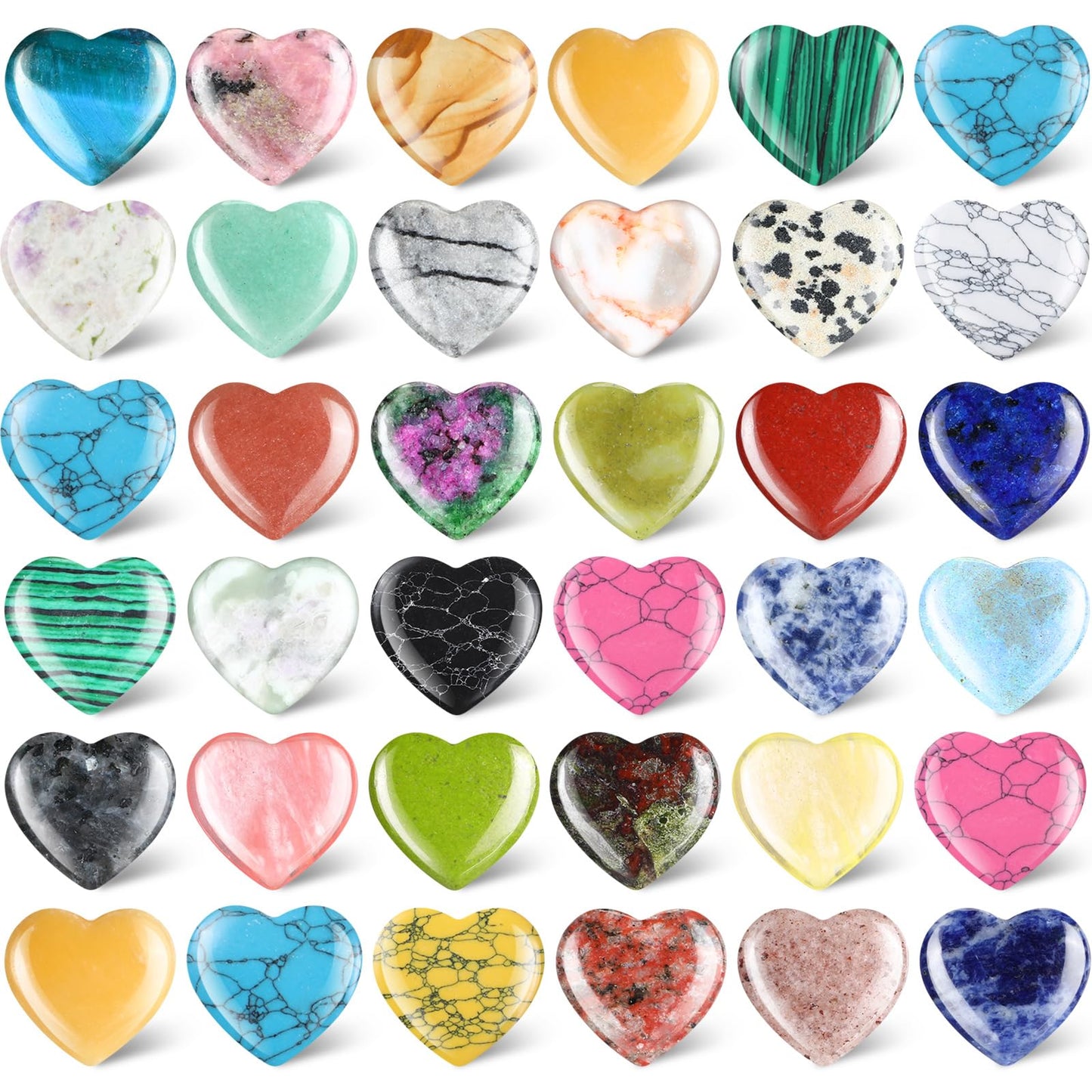 Nuenen 40 Pcs 1.4 Inch Heart Shaped Crystal Worry Stone Bulk Heart Rock Tiny Trinkets Healing Crystal Gemstone Employee Appreciation Gifts Palm Pocket Love Carved Rock for Mom Women Meditation
